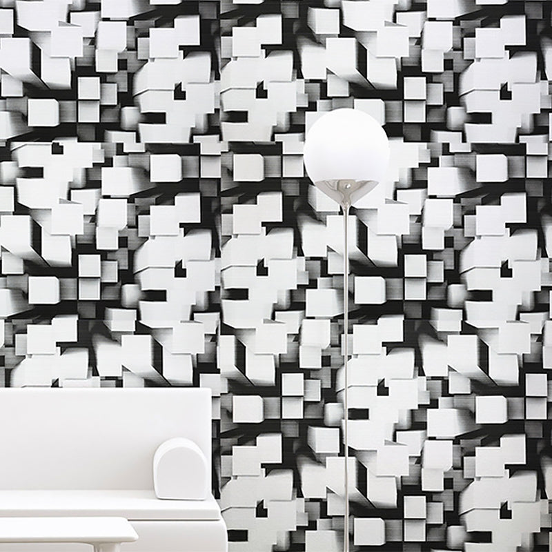 Water-Resistant Overlapped Cube Wallpaper Non-Pasted 3D Print PVC Wall Decor Black Clearhalo 'Wall Decor' 'Wallpaper' 886921