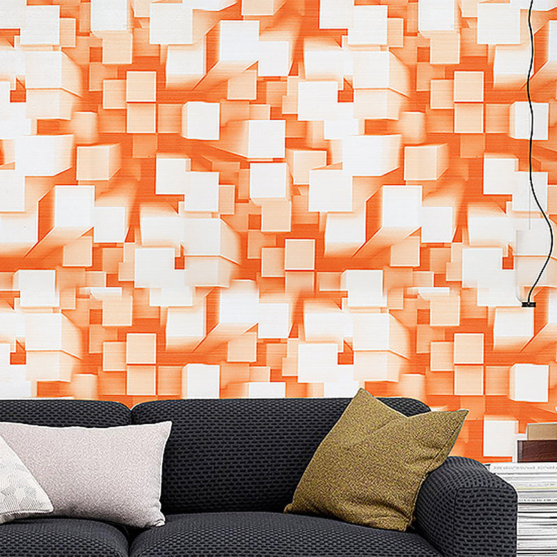 Water-Resistant Overlapped Cube Wallpaper Non-Pasted 3D Print PVC Wall Decor Orange Clearhalo 'Wall Decor' 'Wallpaper' 886926