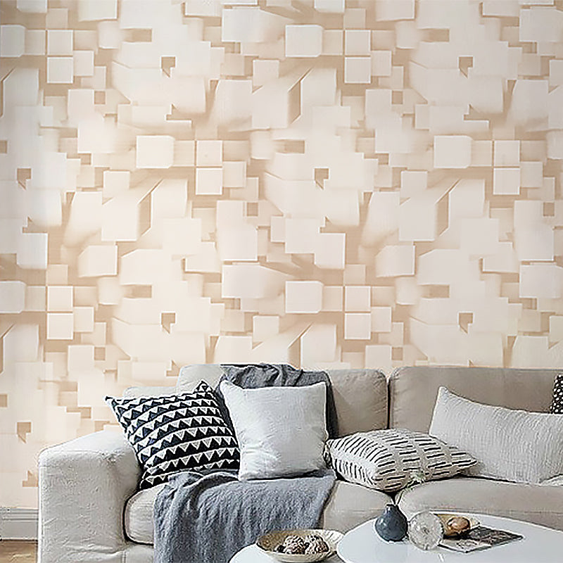 Water-Resistant Overlapped Cube Wallpaper Non-Pasted 3D Print PVC Wall Decor Beige Clearhalo 'Wall Decor' 'Wallpaper' 886931