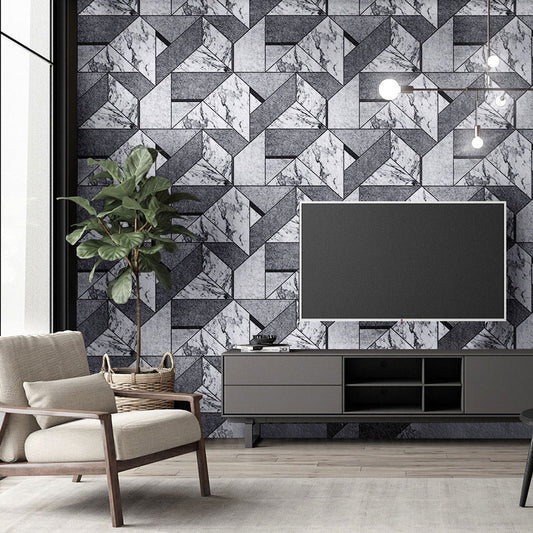 Non-Pasted Wallpaper with Light Color Geometries and Marble Design, 20.5"W x 33'L Black Clearhalo 'Modern wall decor' 'Modern' 'Wallpaper' Wall Decor' 887214