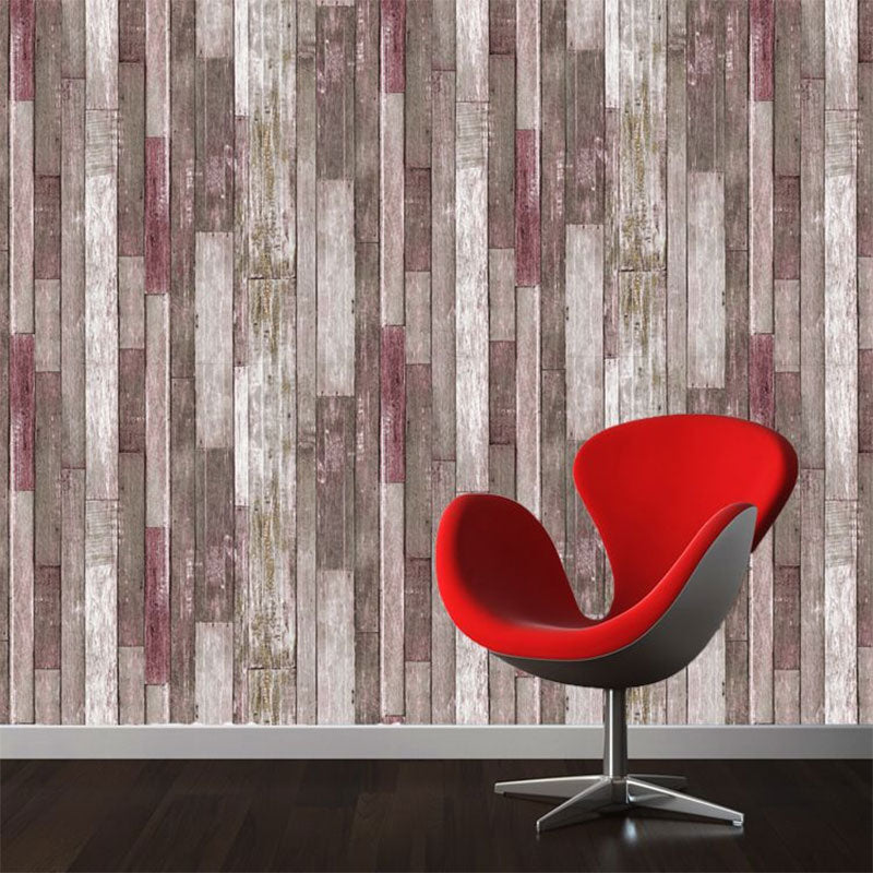 Faux Wood PVC Wallpaper in Rustic Color Waterproof Non-Pasted 3D Print Wall Decor Red Brown Clearhalo 'Country wall decor' 'Rustic' 'Wallpaper' Wall Decor' 887426