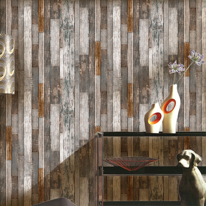 Faux Wood PVC Wallpaper in Rustic Color Waterproof Non-Pasted 3D Print Wall Decor Khaki-Orange Clearhalo 'Country wall decor' 'Rustic' 'Wallpaper' Wall Decor' 887434