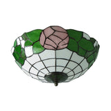 Stained Glass Rose Flush Ceiling Light Rustic Lodge 2 Lights Flush Mount Light for Bedroom Clearhalo 'Ceiling Lights' 'Close To Ceiling Lights' 'Close to ceiling' 'Flush mount' Lighting' 88768