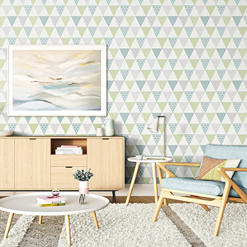 Plaster Contemporary Triangle Wallpaper 20.5"W x 33'L Non-Pasted Wall Decor Light Green Clearhalo 'Modern wall decor' 'Modern' 'Wallpaper' Wall Decor' 887998