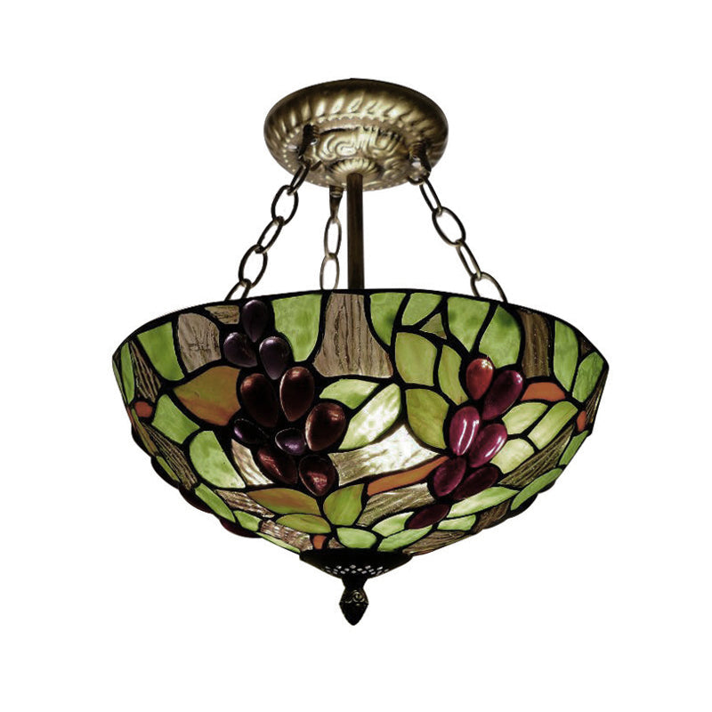 Multi Color Bowl Semi Flush Light Rustic Loft Stained Glass Foyer Ceiling Light for Cloth Shop Clearhalo 'Ceiling Lights' 'Close To Ceiling Lights' 'Close to ceiling' 'Glass shade' 'Glass' 'Pendant Lights' 'Semi-flushmount' 'Tiffany close to ceiling' 'Tiffany' Lighting' 88811