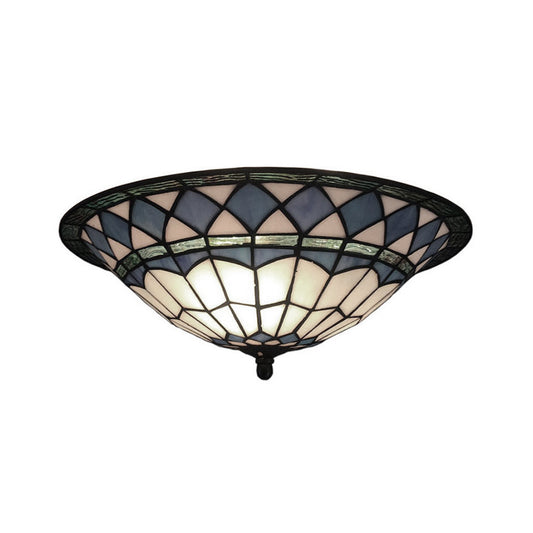 Mediterranean Tiffany Bowl Flush Light Blue Glass Handmade Ceiling Light for Foyer Clearhalo 'Ceiling Lights' 'Close To Ceiling Lights' 'Close to ceiling' 'Flush mount' Lighting' 88844