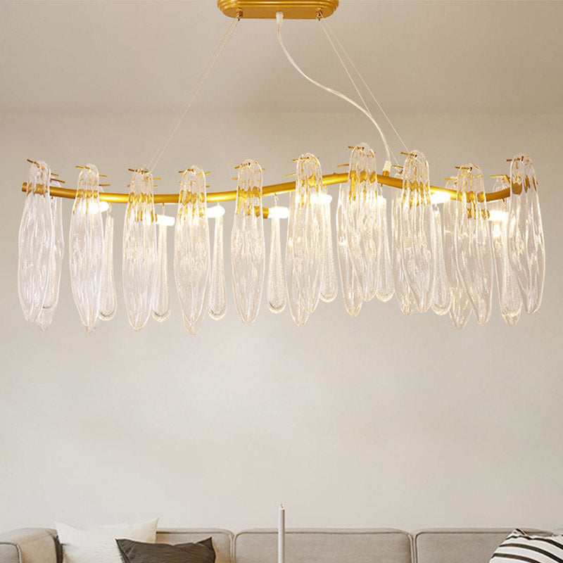 Simple Linear Island Lamp 8 Lights Clear K9 Crystal Pendant Lighting Fixture in Gold for Living Room Gold Clearhalo 'Ceiling Lights' 'Island Lights' Lighting' 888863