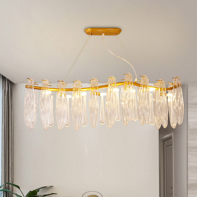 Simple Linear Island Lamp 8 Lights Clear K9 Crystal Pendant Lighting Fixture in Gold for Living Room Clearhalo 'Ceiling Lights' 'Island Lights' Lighting' 888864