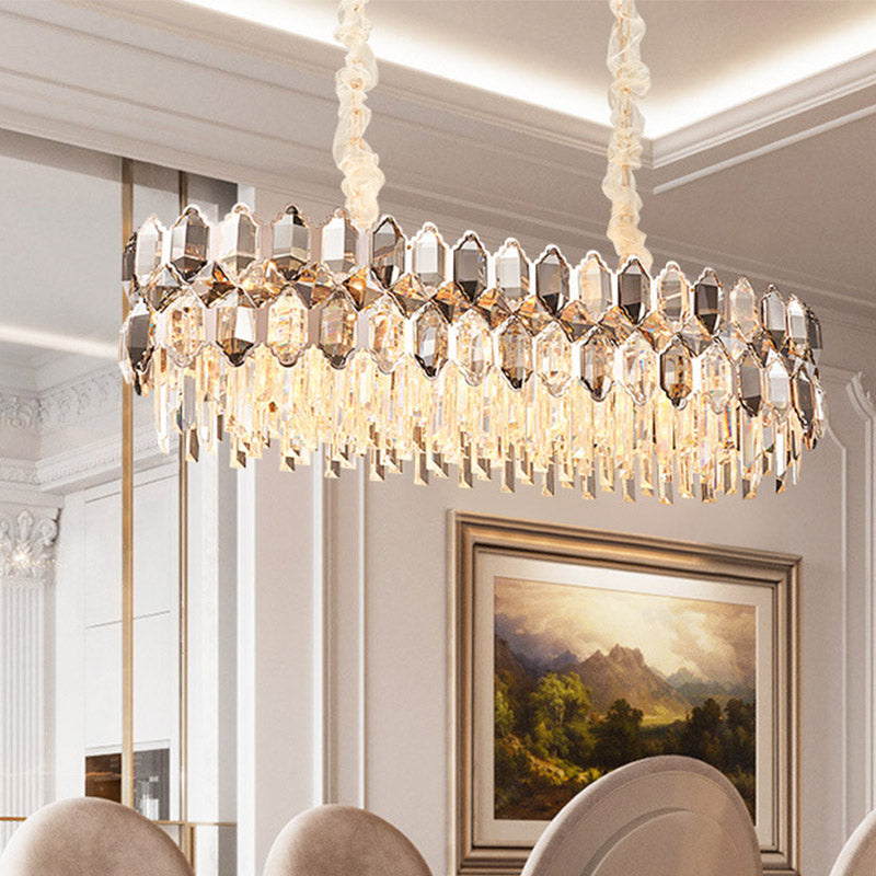 12-Bulb Island Light Fixture Postmodern Oval Clear Crystal Suspension Lamp for Dining Room Clear Clearhalo 'Ceiling Lights' 'Island Lights' Lighting' 888867
