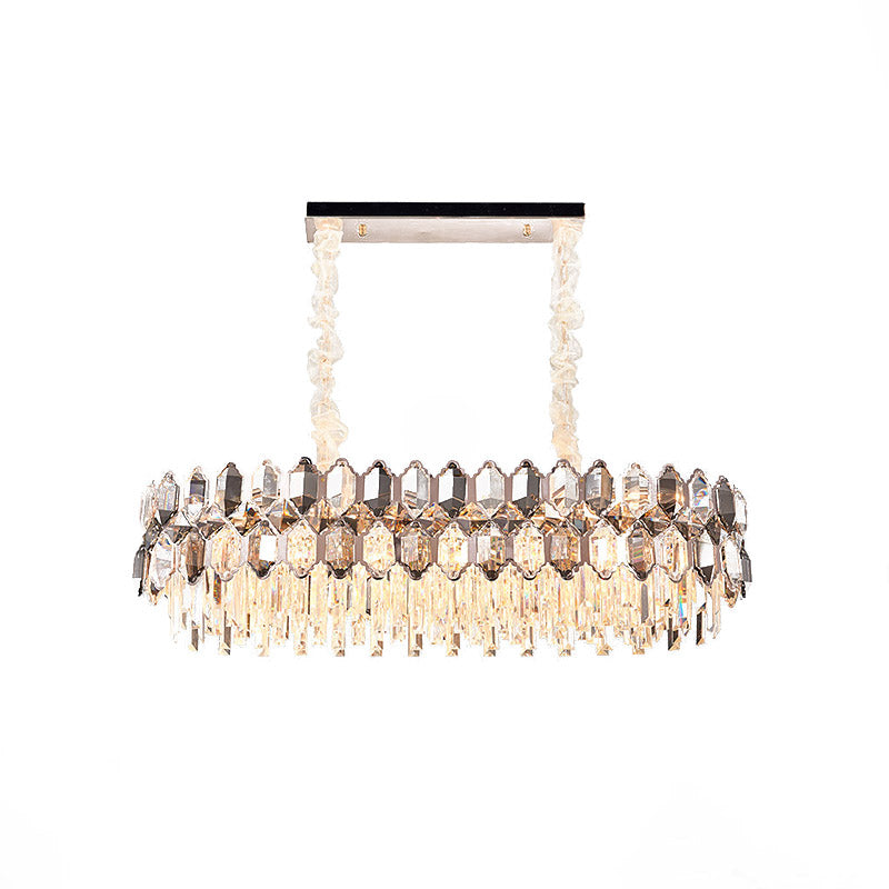 12-Bulb Island Light Fixture Postmodern Oval Clear Crystal Suspension Lamp for Dining Room Clearhalo 'Ceiling Lights' 'Island Lights' Lighting' 888868