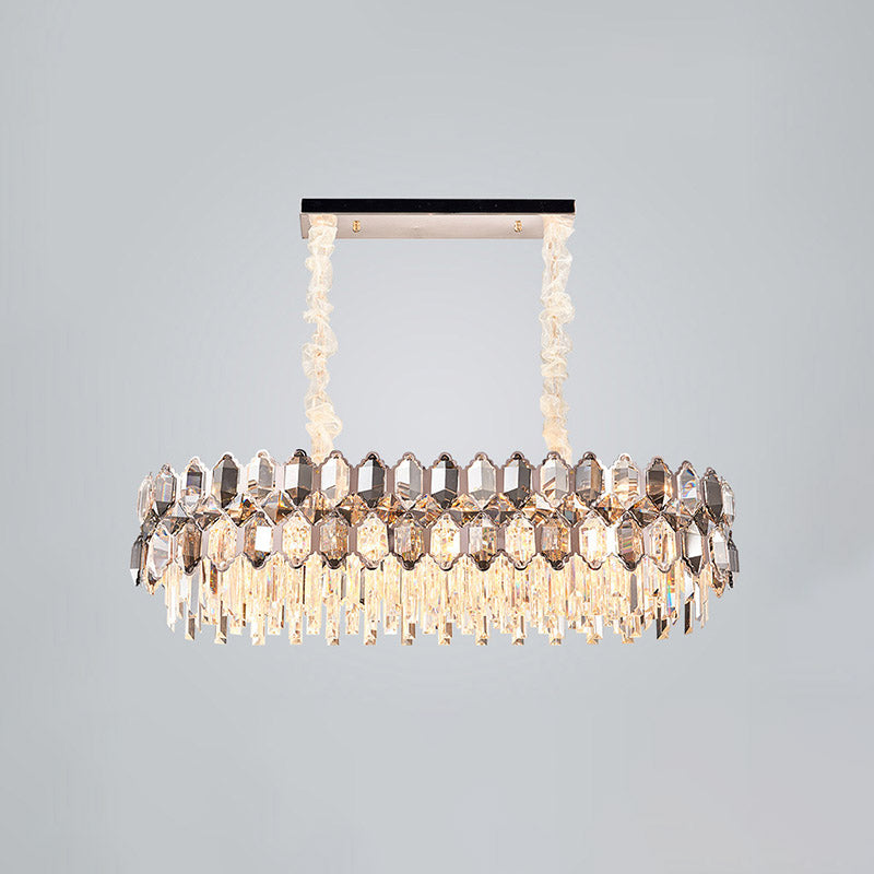 12-Bulb Island Light Fixture Postmodern Oval Clear Crystal Suspension Lamp for Dining Room Clearhalo 'Ceiling Lights' 'Island Lights' Lighting' 888869