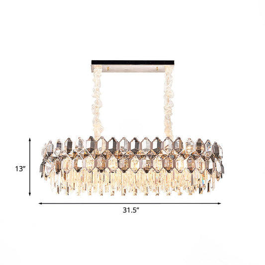12-Bulb Island Light Fixture Postmodern Oval Clear Crystal Suspension Lamp for Dining Room Clearhalo 'Ceiling Lights' 'Island Lights' Lighting' 888870