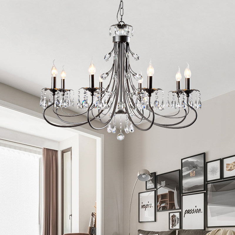 Candle Living Room Pendant Traditionalism Beveled Crystal Prism 6/8 Bulbs Black Chandelier 8 Black Clearhalo 'Ceiling Lights' 'Chandeliers' Lighting' options 888879_2437fe61-d7af-4126-8fc9-a403b9d62c7d