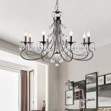 Candle Living Room Pendant Traditionalism Beveled Crystal Prism 6/8 Bulbs Black Chandelier Clearhalo 'Ceiling Lights' 'Chandeliers' Lighting' options 888879