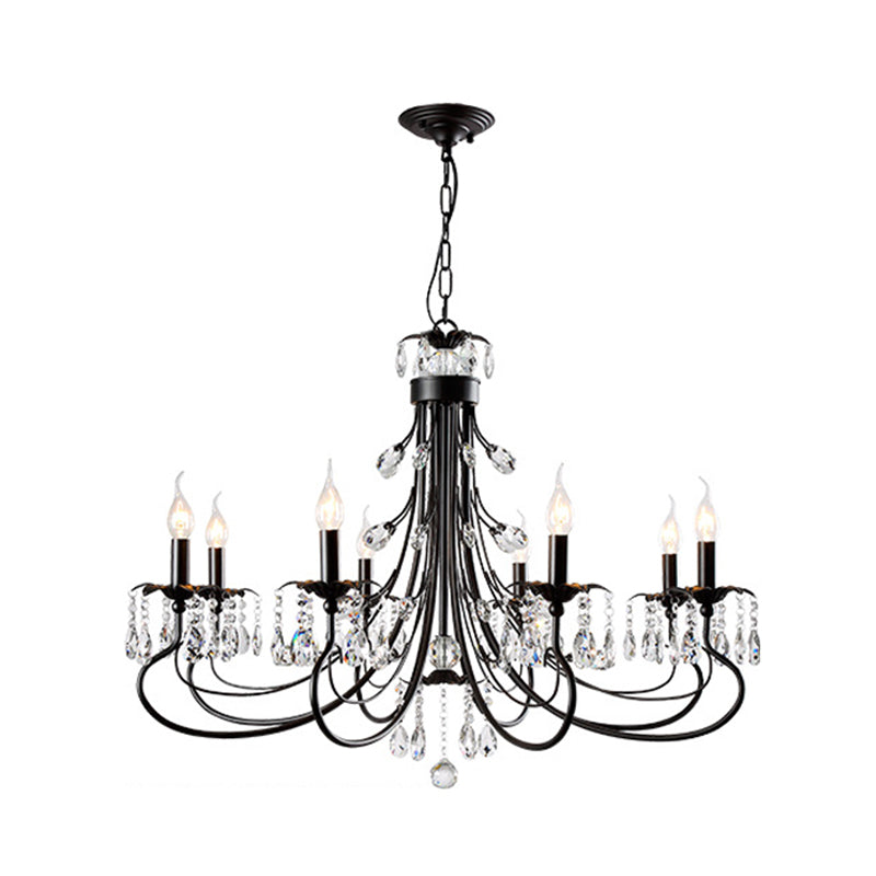 Candle Living Room Pendant Traditionalism Beveled Crystal Prism 6/8 Bulbs Black Chandelier Clearhalo 'Ceiling Lights' 'Chandeliers' Lighting' options 888880