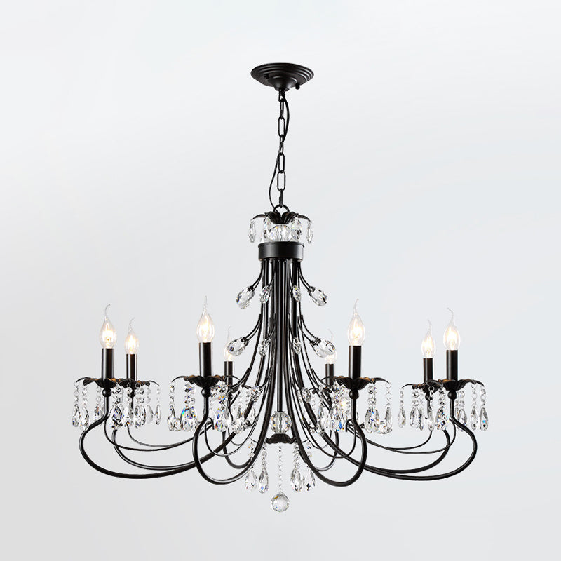 Candle Living Room Pendant Traditionalism Beveled Crystal Prism 6/8 Bulbs Black Chandelier Clearhalo 'Ceiling Lights' 'Chandeliers' Lighting' options 888881