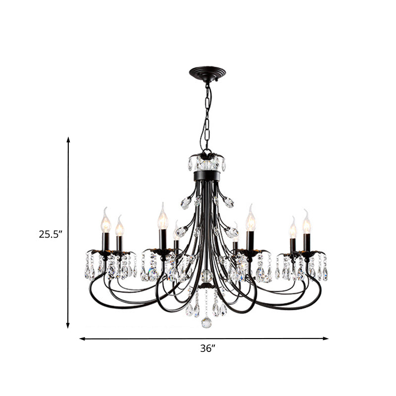 Candle Living Room Pendant Traditionalism Beveled Crystal Prism 6/8 Bulbs Black Chandelier Clearhalo 'Ceiling Lights' 'Chandeliers' Lighting' options 888882