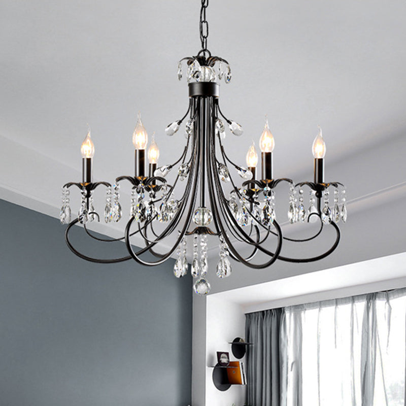 Candle Living Room Pendant Traditionalism Beveled Crystal Prism 6/8 Bulbs Black Chandelier Clearhalo 'Ceiling Lights' 'Chandeliers' Lighting' options 888883