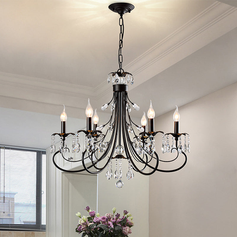 Candle Living Room Pendant Traditionalism Beveled Crystal Prism 6/8 Bulbs Black Chandelier Clearhalo 'Ceiling Lights' 'Chandeliers' Lighting' options 888884