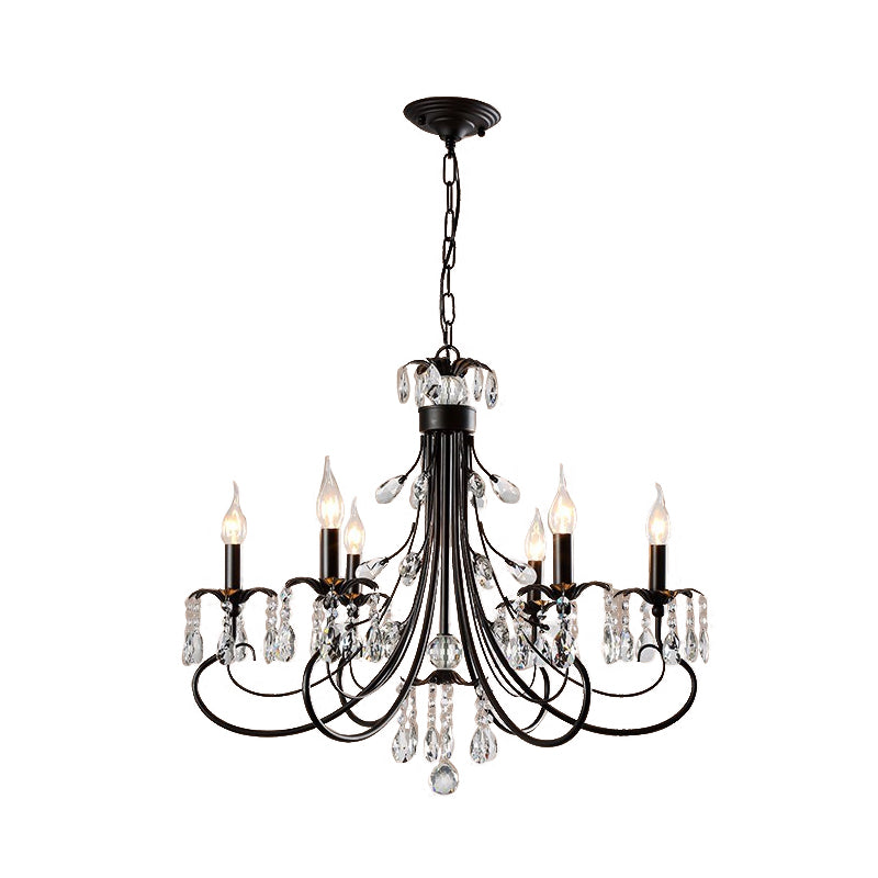 Candle Living Room Pendant Traditionalism Beveled Crystal Prism 6/8 Bulbs Black Chandelier Clearhalo 'Ceiling Lights' 'Chandeliers' Lighting' options 888885