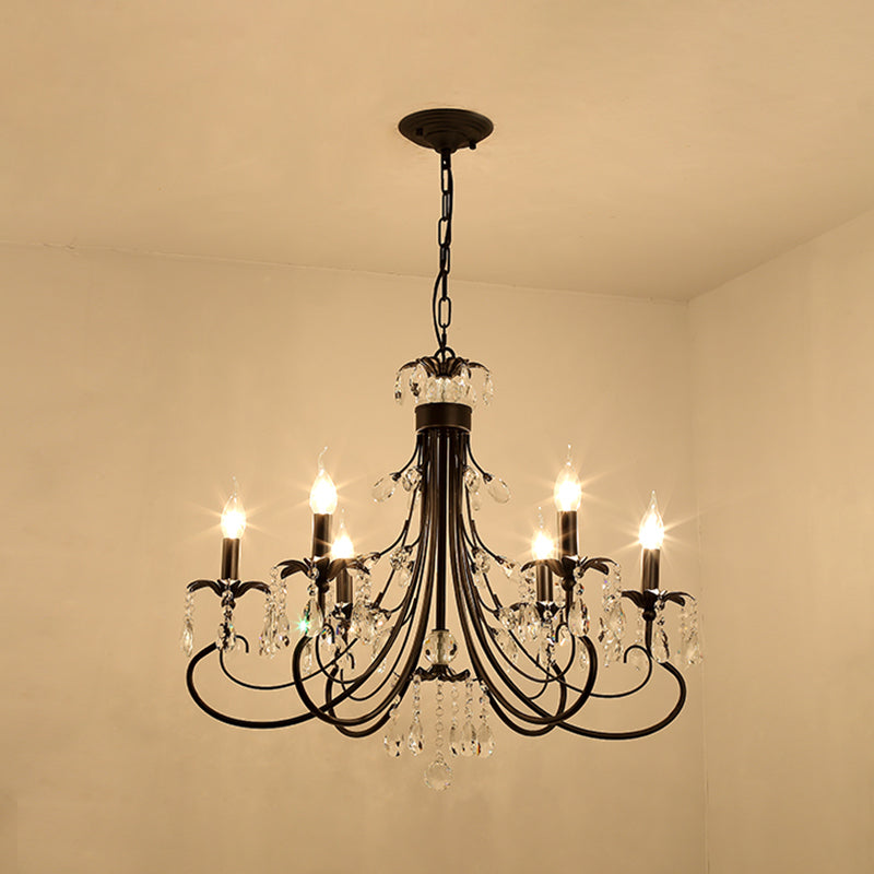 Candle Living Room Pendant Traditionalism Beveled Crystal Prism 6/8 Bulbs Black Chandelier Clearhalo 'Ceiling Lights' 'Chandeliers' Lighting' options 888886