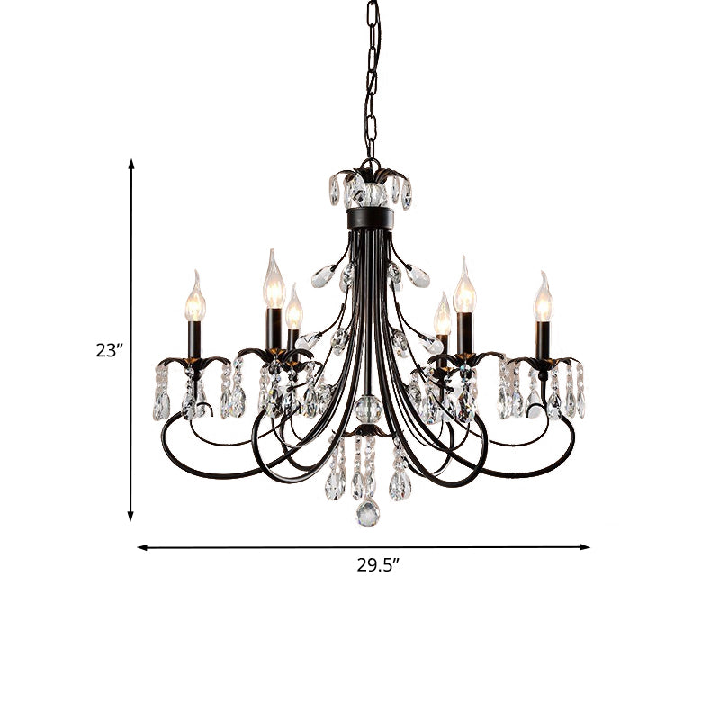 Candle Living Room Pendant Traditionalism Beveled Crystal Prism 6/8 Bulbs Black Chandelier Clearhalo 'Ceiling Lights' 'Chandeliers' Lighting' options 888887