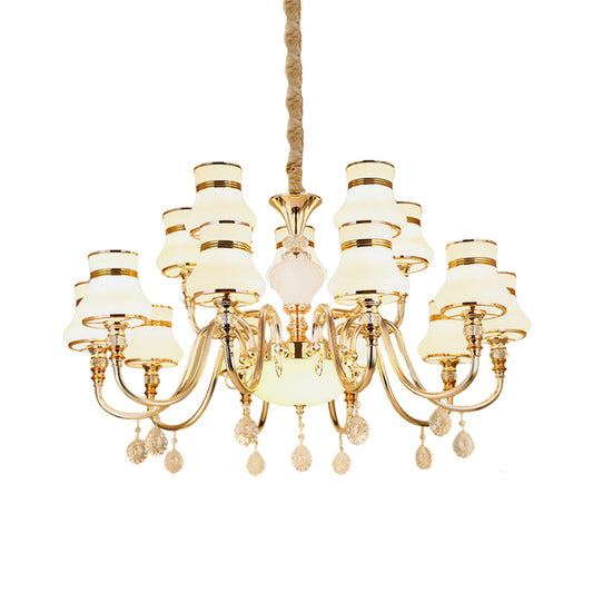 Simple Curvy Arm Suspension Lamp 15 Bulbs Opal Glass Crystal Chandelier Lighting in Gold Clearhalo 'Ceiling Lights' 'Chandeliers' 'Modern Chandeliers' 'Modern' Lighting' 888894