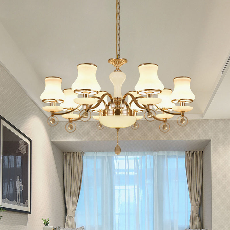 Champagne 8 Heads Chandelier Modernist White Glass Flared Crystal Ceiling Suspension Lamp Clearhalo 'Ceiling Lights' 'Chandeliers' 'Modern Chandeliers' 'Modern' Lighting' 888897