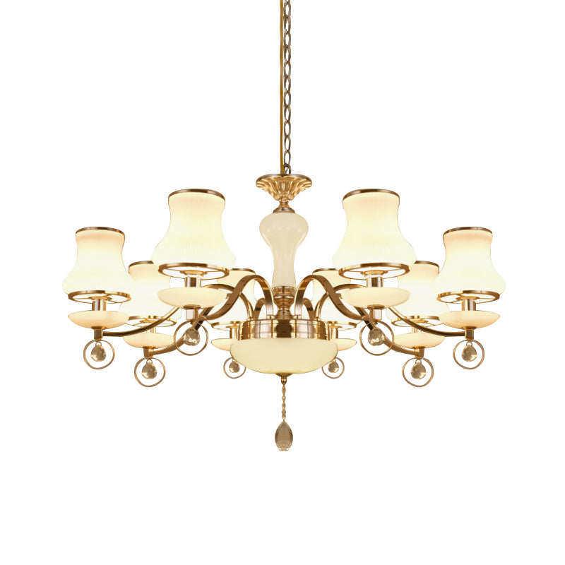 Champagne 8 Heads Chandelier Modernist White Glass Flared Crystal Ceiling Suspension Lamp Clearhalo 'Ceiling Lights' 'Chandeliers' 'Modern Chandeliers' 'Modern' Lighting' 888898