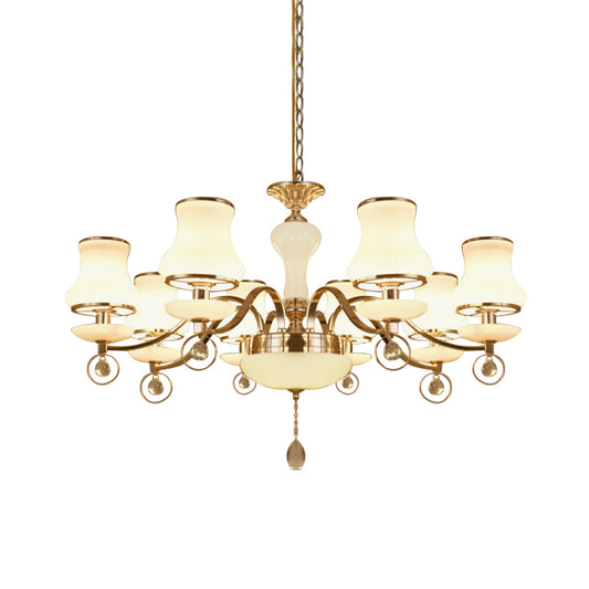 Champagne 8 Heads Chandelier Modernist White Glass Flared Crystal Ceiling Suspension Lamp Clearhalo 'Ceiling Lights' 'Chandeliers' 'Modern Chandeliers' 'Modern' Lighting' 888898