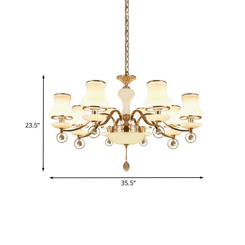 Champagne 8 Heads Chandelier Modernist White Glass Flared Crystal Ceiling Suspension Lamp Clearhalo 'Ceiling Lights' 'Chandeliers' 'Modern Chandeliers' 'Modern' Lighting' 888899