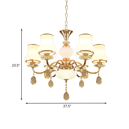 Champagne Bell Hanging Chandelier Simple Opal Glass 6-Light Bedroom Crystal Ceiling Light Clearhalo 'Ceiling Lights' 'Chandeliers' 'Modern Chandeliers' 'Modern' Lighting' 888911