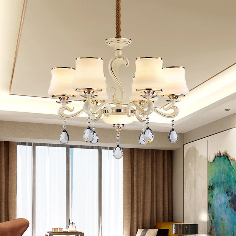 Beige 6-Light Ceiling Lamp Minimalist Cream Glass Bell Crystal Chandelier Pendant Light Clearhalo 'Ceiling Lights' 'Chandeliers' 'Modern Chandeliers' 'Modern' Lighting' 888913