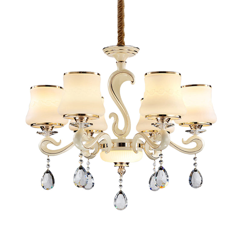 Beige 6-Light Ceiling Lamp Minimalist Cream Glass Bell Crystal Chandelier Pendant Light Clearhalo 'Ceiling Lights' 'Chandeliers' 'Modern Chandeliers' 'Modern' Lighting' 888914