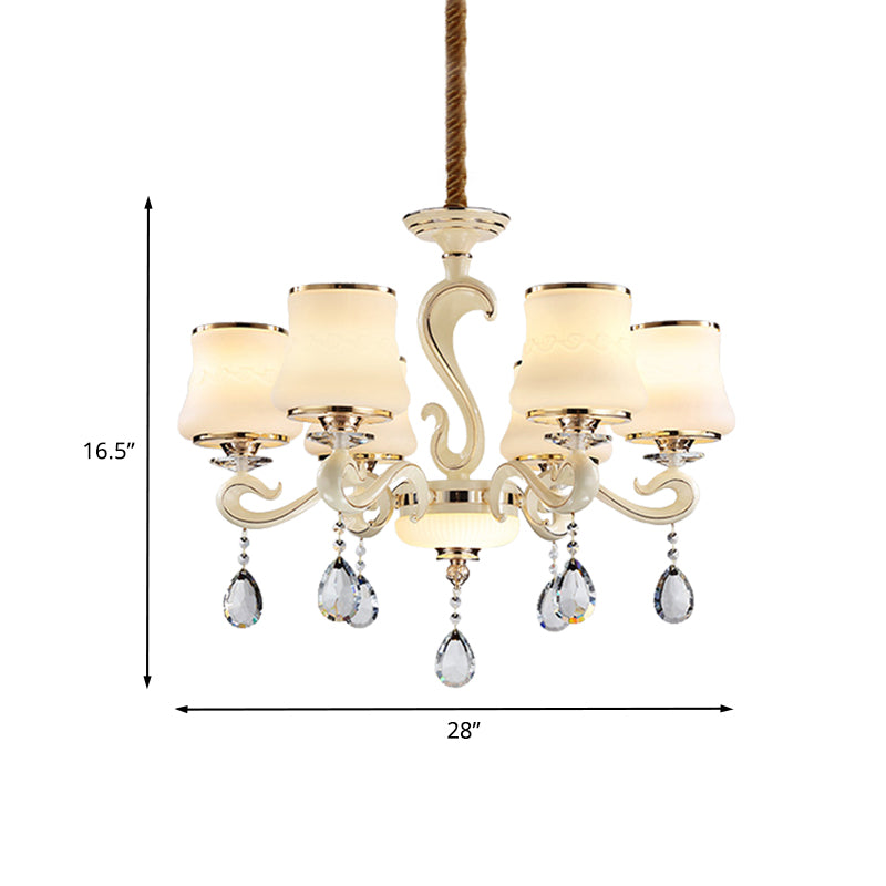 Beige 6-Light Ceiling Lamp Minimalist Cream Glass Bell Crystal Chandelier Pendant Light Clearhalo 'Ceiling Lights' 'Chandeliers' 'Modern Chandeliers' 'Modern' Lighting' 888915