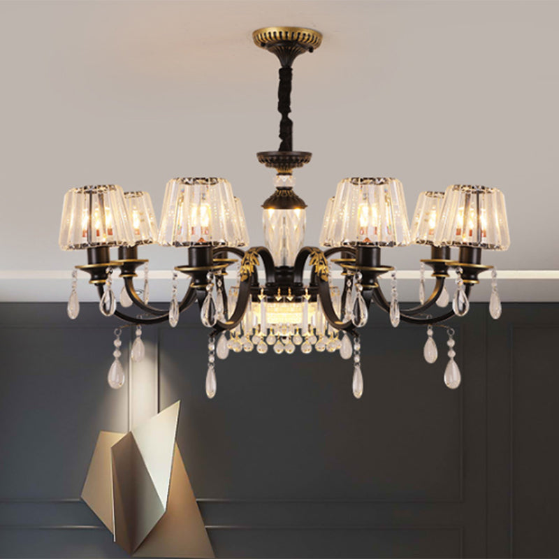 Black 3/8-Bulb Ceiling Chandelier Simplicity Clear Crystal Glass Cone Hanging Pendant Light 8 Black Clearhalo 'Ceiling Lights' 'Chandeliers' 'Modern Chandeliers' 'Modern' Lighting' 888924