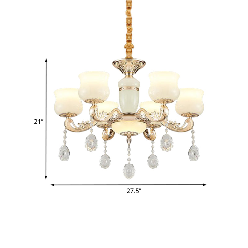 Jade Bud Chandelier Lighting Modern 6 Lights Bedroom Crystal Ceiling Suspension Lamp in Gold Clearhalo 'Ceiling Lights' 'Chandeliers' 'Modern Chandeliers' 'Modern' Lighting' 888932