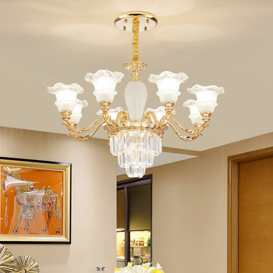 Blossom Living Room Pendant Lamp Modernism Frosted Glass 8 Bulbs Gold Crystal Chandelier Gold Clearhalo 'Ceiling Lights' 'Chandeliers' 'Modern Chandeliers' 'Modern' Lighting' 888937