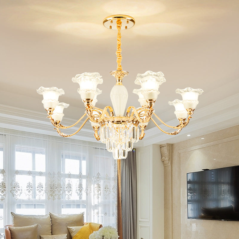 Blossom Living Room Pendant Lamp Modernism Frosted Glass 8 Bulbs Gold Crystal Chandelier Clearhalo 'Ceiling Lights' 'Chandeliers' 'Modern Chandeliers' 'Modern' Lighting' 888938