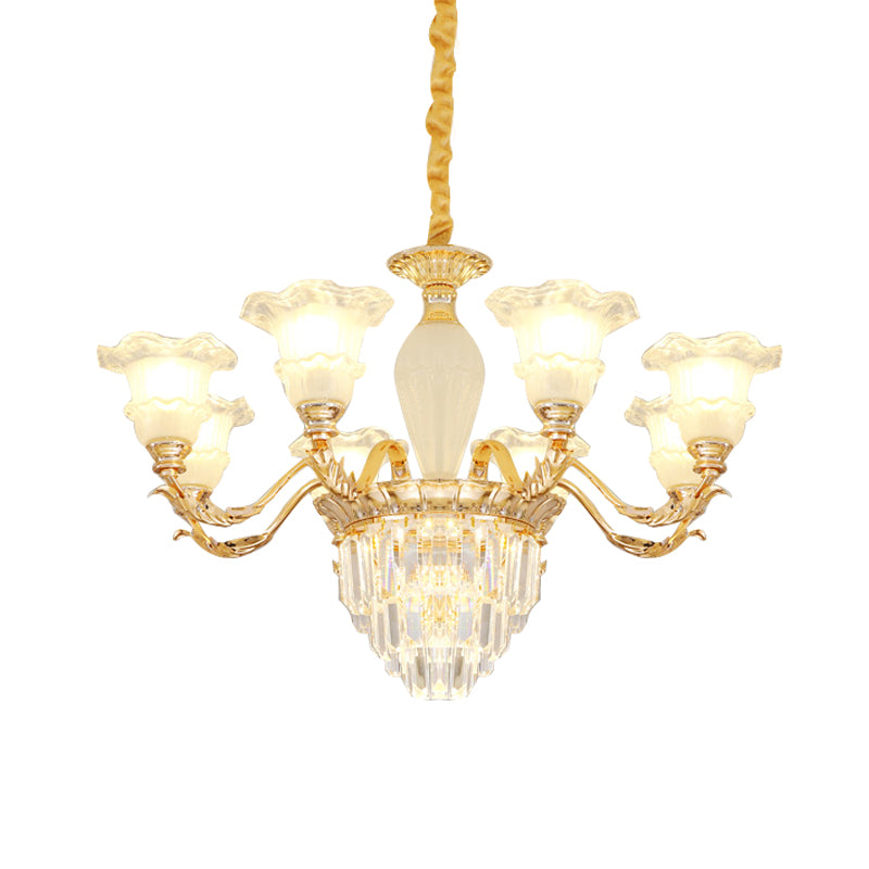 Blossom Living Room Pendant Lamp Modernism Frosted Glass 8 Bulbs Gold Crystal Chandelier Clearhalo 'Ceiling Lights' 'Chandeliers' 'Modern Chandeliers' 'Modern' Lighting' 888939