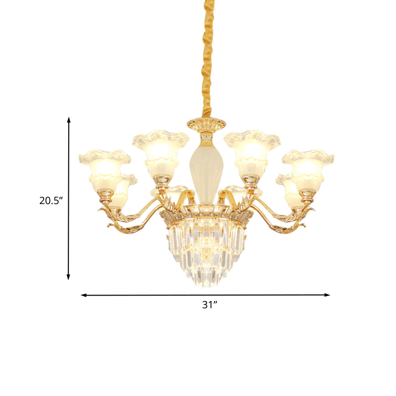 Blossom Living Room Pendant Lamp Modernism Frosted Glass 8 Bulbs Gold Crystal Chandelier Clearhalo 'Ceiling Lights' 'Chandeliers' 'Modern Chandeliers' 'Modern' Lighting' 888940