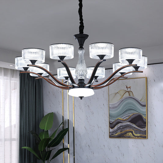 Modernist Spread Suspension Lighting 10 Bulbs Clear Crystal Glass Ceiling Chandelier in Black Black Clearhalo 'Ceiling Lights' 'Chandeliers' 'Modern Chandeliers' 'Modern' Lighting' 888953