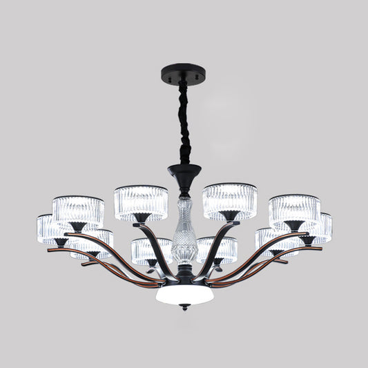 Modernist Spread Suspension Lighting 10 Bulbs Clear Crystal Glass Ceiling Chandelier in Black Clearhalo 'Ceiling Lights' 'Chandeliers' 'Modern Chandeliers' 'Modern' Lighting' 888955