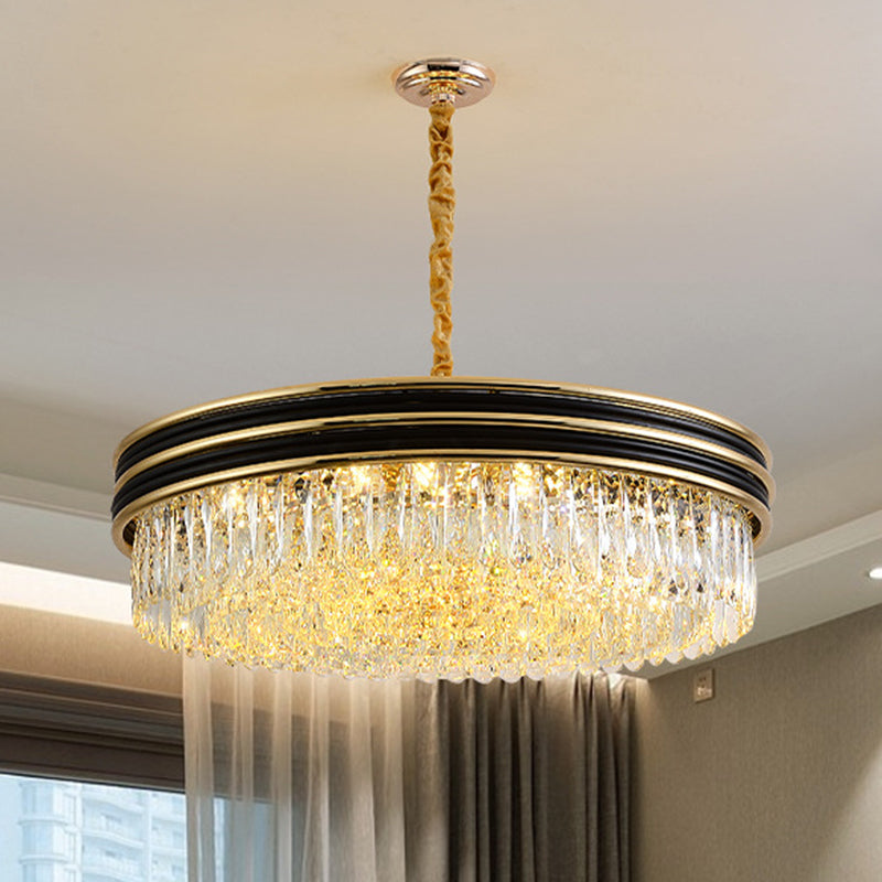 11 Heads Crystal Ceiling Pendant Minimalism Black and Gold Ring Living Room Chandelier Black-Gold Clearhalo 'Ceiling Lights' 'Chandeliers' 'Modern Chandeliers' 'Modern' Lighting' 888957