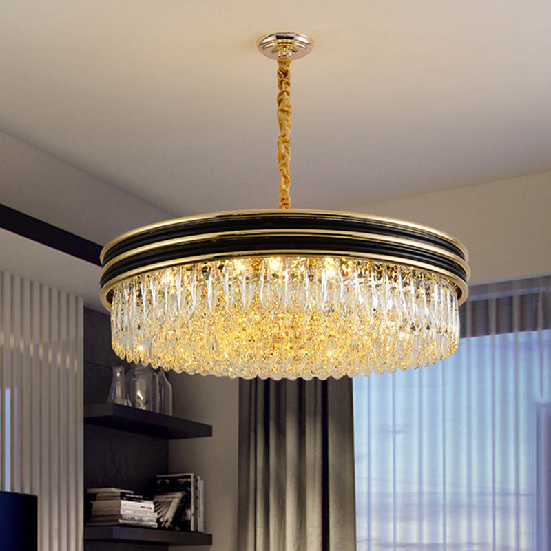 11 Heads Crystal Ceiling Pendant Minimalism Black and Gold Ring Living Room Chandelier Clearhalo 'Ceiling Lights' 'Chandeliers' 'Modern Chandeliers' 'Modern' Lighting' 888958