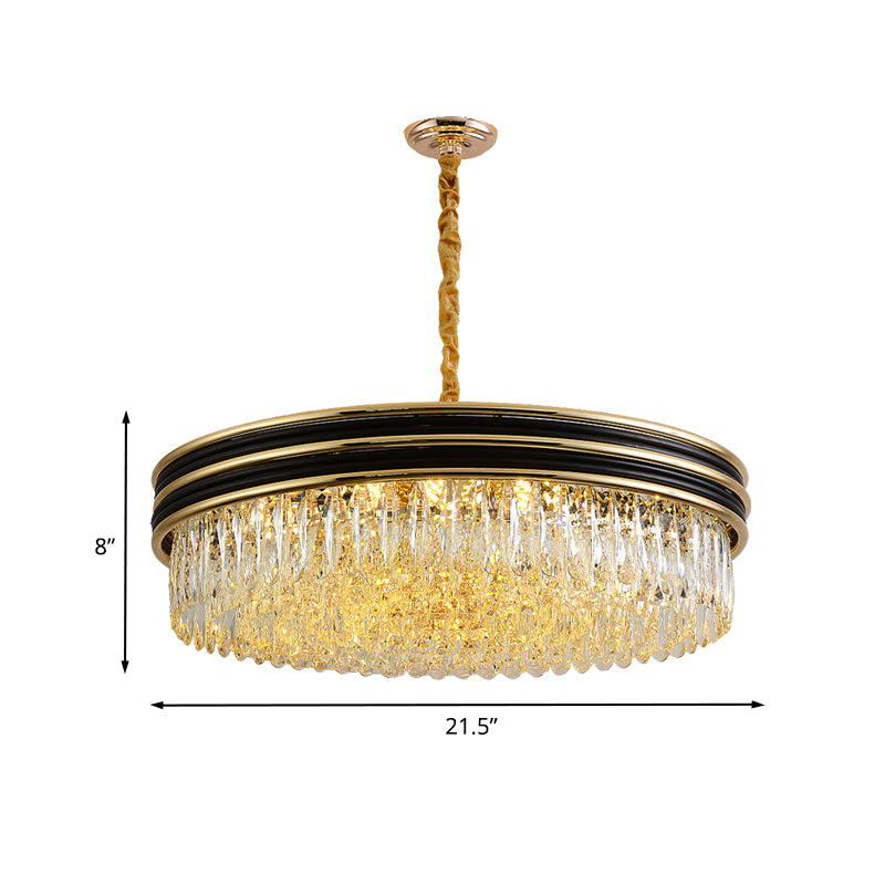 11 Heads Crystal Ceiling Pendant Minimalism Black and Gold Ring Living Room Chandelier Clearhalo 'Ceiling Lights' 'Chandeliers' 'Modern Chandeliers' 'Modern' Lighting' 888960