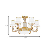 6 Lights Flared Semi Flush Mount Simple Gold Frosted Glass Ceiling Light with Crystal Accent Clearhalo 'Ceiling Lights' 'Close To Ceiling Lights' 'Close to ceiling' 'Semi-flushmount' Lighting' 888984