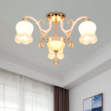 Bloom Dining Room Ceiling Light Simplicity Cream Glass 4 Heads Gold Crystal Semi Flush Gold Clearhalo 'Ceiling Lights' 'Close To Ceiling Lights' 'Close to ceiling' 'Semi-flushmount' Lighting' 888985