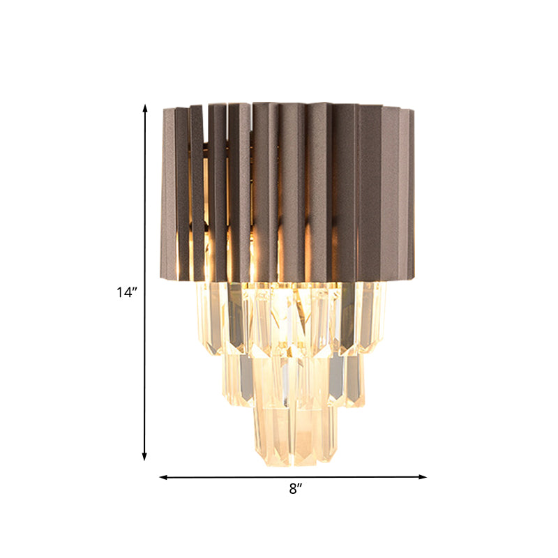 Tiered K9 Crystal Wall Light Modernism 2 Heads Bedroom Wall Mounted Lighting in Black Clearhalo 'Cast Iron' 'Glass' 'Industrial' 'Modern wall lights' 'Modern' 'Tiffany' 'Traditional wall lights' 'Wall Lamps & Sconces' 'Wall Lights' Lighting' 889009