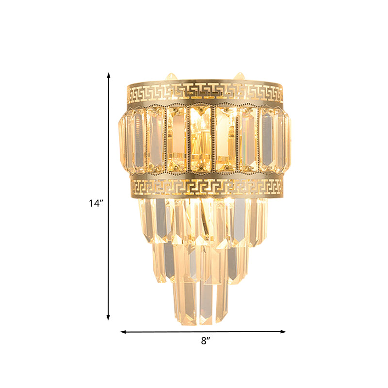 Crystal Tiered Wall Mount Lighting Contemporary 3-Head Bedroom Sconce Light in Gold Clearhalo 'Cast Iron' 'Glass' 'Industrial' 'Modern wall lights' 'Modern' 'Tiffany' 'Traditional wall lights' 'Wall Lamps & Sconces' 'Wall Lights' Lighting' 889017